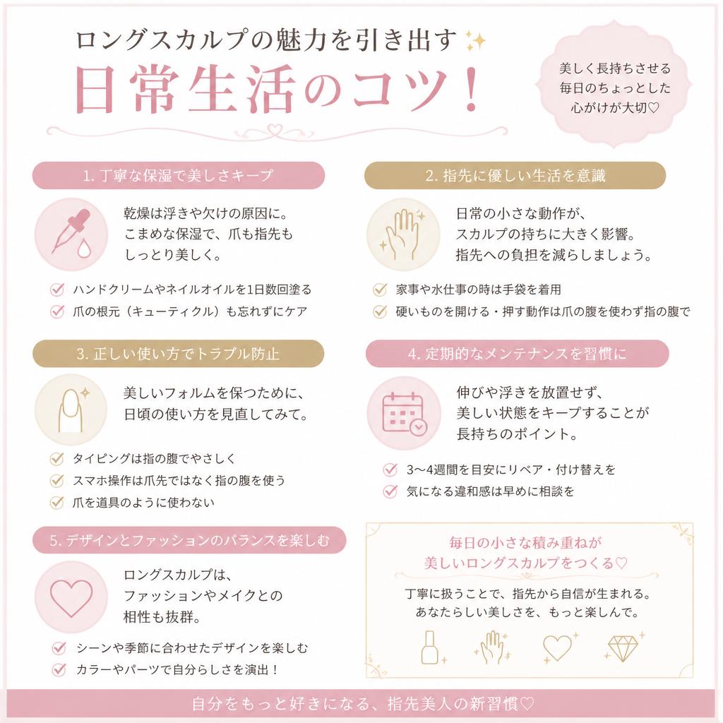 ロングスカルプの魅力を引き出す日常生活のコツ！